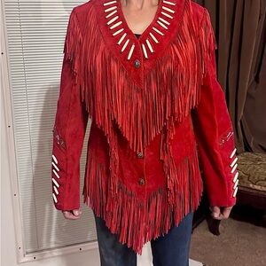 Vintage Renegade Ren Ellis Red suede Fringe Jacket